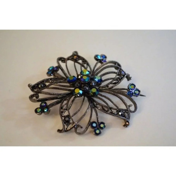 Large Floral Brooch Rhinestone Vintage Jewelry Statement Piece - Picture 5 of 10